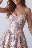 Vestido corto corto de bienvenida rosa rosa A-Line A-Line con escaleras y lentejuelas