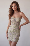Sweetheart Dusty Sage bodycon floral transparente Corsé Cortísimo de Homecoming con cuentas