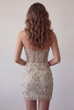Sweetheart Dusty Sage bodycon floral transparente Corsé Cortísimo de Homecoming con cuentas