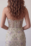 Sweetheart Dusty Sage bodycon floral transparente Corsé Cortísimo de Homecoming con cuentas