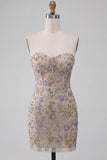Sweetheart Dusty Sage bodycon floral transparente Corsé Cortísimo de Homecoming con cuentas