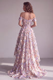 Aplique florales 3D rosas, Corsé de hombros descubiertos, vestido formal largo