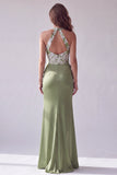 Vestido formal formal de Mérimíida verde con aplique florales con halteres fruncidos