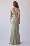 Vestido formal de sirena floral 3D verde claro de manga fruncida