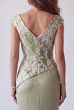 Vestido formal de sirena floral 3D verde claro de manga fruncida