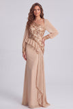Vestido formal asimétrico floral de lentejuelas champán con serpentina lateral