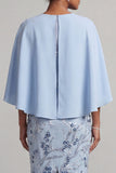 Bodycon Sky Blue Sky con lentejuelas de cuello redondo y vestido floral de madre de la novia con mangas capa