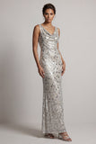 Vestido largo de sirena de sirena con cuello de capucha plateado brillante