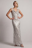 Vestido largo de sirena de sirena con cuello de capucha plateado brillante