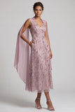 Vestido de madre de la novia midi midi floral A-line con escote halter y escote de la neblina