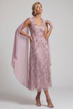 Vestido de madre de la novia midi midi floral A-line con escote halter y escote de la neblina