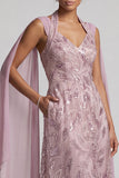 Vestido de madre de la novia midi midi floral A-line con escote halter y escote de la neblina