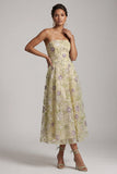 Vestido A-Line Dusty Sage Strapless Strapless Floral Midi Mother of the Bride