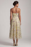 Vestido A-Line Dusty Sage Strapless Strapless Floral Midi Mother of the Bride