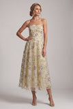 Vestido A-Line Dusty Sage Strapless Strapless Floral Midi Mother of the Bride
