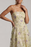 Vestido A-Line Dusty Sage Strapless Strapless Floral Midi Mother of the Bride