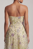 Vestido A-Line Dusty Sage Strapless Strapless Floral Midi Mother of the Bride