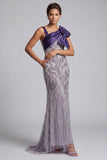 Vestido largo de madre de la novia con lazos morados de sirena y bolsillos