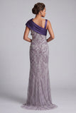 Vestido largo de madre de la novia con lazos morados de sirena y bolsillos
