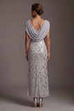 Vestido largo de madre de la novia con lentejuelas plateadas de lentejuelas plateadas