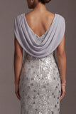 Vestido largo de madre de la novia con lentejuelas plateadas de lentejuelas plateadas