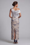 Vestido de Madre de la Novia con lentejuelas plateadas bodycon, floral de un hombro largo y abertura