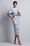 Vestido de Madre de la Novia Midi de Lentejuelas Bodycon Bodycon Color Azul Celeste y Bolsillos