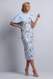 Vestido de Madre de la Novia Midi de Lentejuelas Bodycon Bodycon Color Azul Celeste y Bolsillos