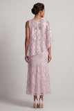 Vestido largo de sirena rosa de un hombro con lentejuelas florales y capa