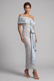 Vestido largo largo de madre de la novia con lentejuelas bodycon color azul polvoriento