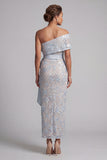 Vestido largo largo de madre de la novia con lentejuelas bodycon color azul polvoriento