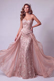 Rosa sirena Flor de lentejuelas con cordones en la espalda Vestido de concurso con volantes
