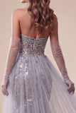 Vestido largo de concurso de sirena Sweetheart Azul Polvoriento con cola