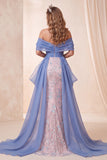 Vestido largo de certamen sirena azul y rosa con lentejuelas descubiertos