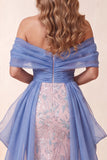 Vestido largo de certamen sirena azul y rosa con lentejuelas descubiertos