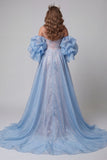 Sirenas azul y rosa, lentejuelas florales, tirantes finos, vestido largo de concurso, cola con volantes,
