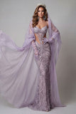 Vestido largo de concurso de sirena con tirantes finos lila