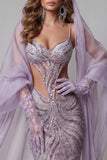 Vestido largo de concurso de sirena con tirantes finos lila