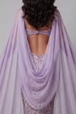 Vestido largo de concurso de sirena con tirantes finos lila