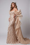 Vestido largo de concurso con cola y cola con Champagne Sweetheart Siren