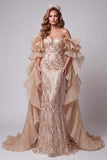 Vestido largo de concurso con cola y cola con Champagne Sweetheart Siren