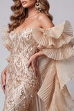 Vestido largo de concurso con cola y cola con Champagne Sweetheart Siren