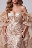 Vestido largo de concurso con cola y cola con Champagne Sweetheart Siren