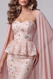 Vestido largo de concurso con lentejuelas florales sirena con rubor cariñoso