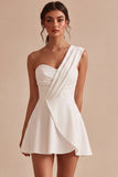 Vestido blanco de despedida de soltera de un solo hombro en línea A