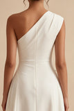 Vestido de compromiso blanco midi de línea en A de un solo hombro