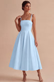 Vestido de compromiso Midi elegante con tirantes blancos en línea A