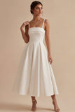 Vestido de compromiso Midi elegante con tirantes blancos en línea A