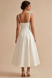 Vestido de compromiso Midi elegante con tirantes blancos en línea A