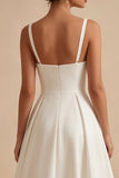 Vestido de compromiso Midi elegante con tirantes blancos en línea A